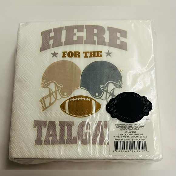 New 40 Football Paper Napkins "Here for the Tailgate" Helmuts Graphique - Picture 8 of 9